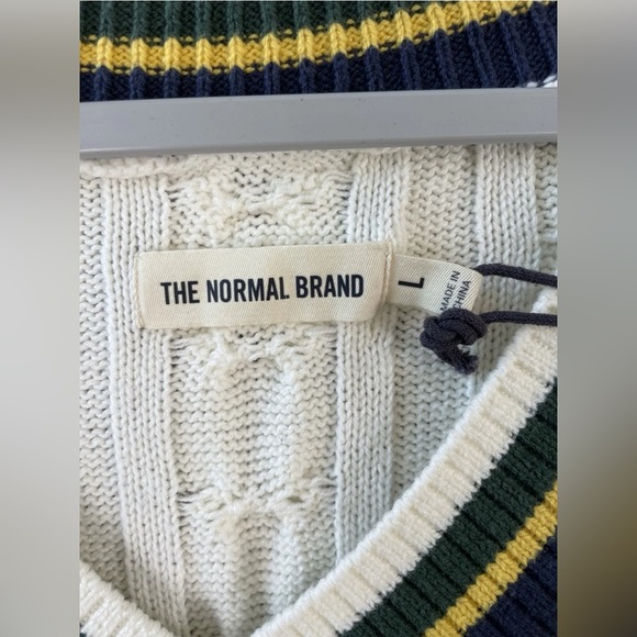 The Normal Brand Victoria V-Neck Cable Knit Sweater Dress Ivory NWT Large Preppy - Picture 6 of 14